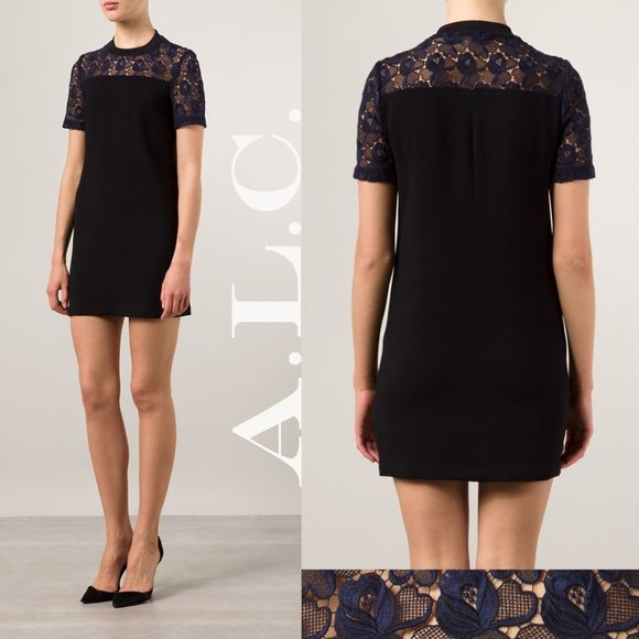 A.L.C. Dresses & Skirts - A.L.C. Simms Navy Lace & Crepe Mini Shift Dress